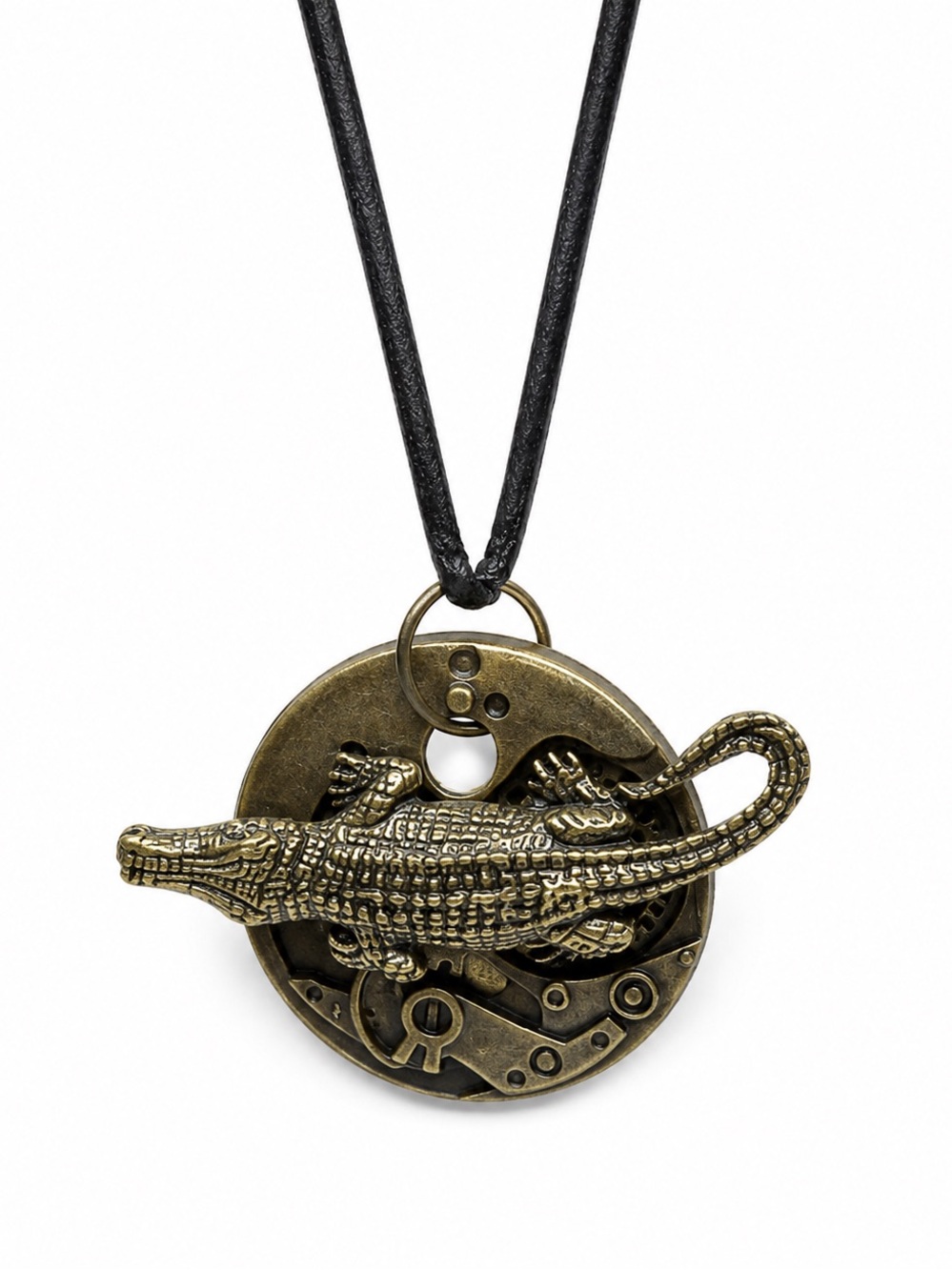 Crocodile Pendant Necklace Leather Cord Handmade Statement Jewelry